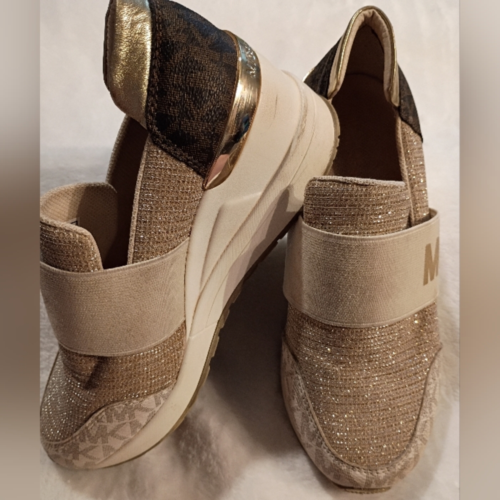 Michael Kors Kids Gold and Cream Glitter Sneakers